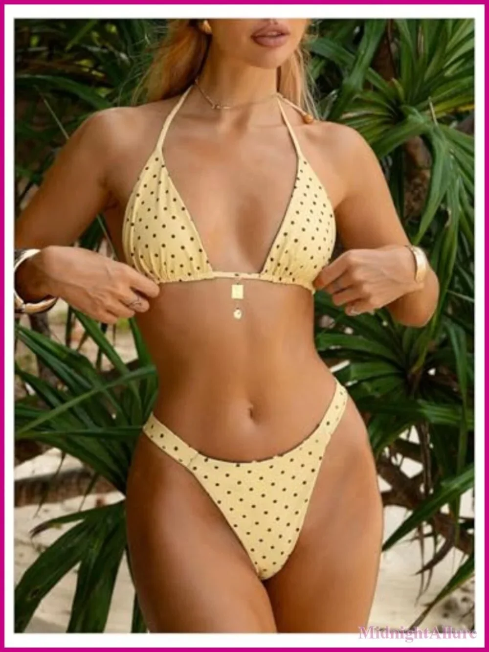 Women's Reversible Polka Dot Bikini Set Halter Triangle High Stretch Beachwear